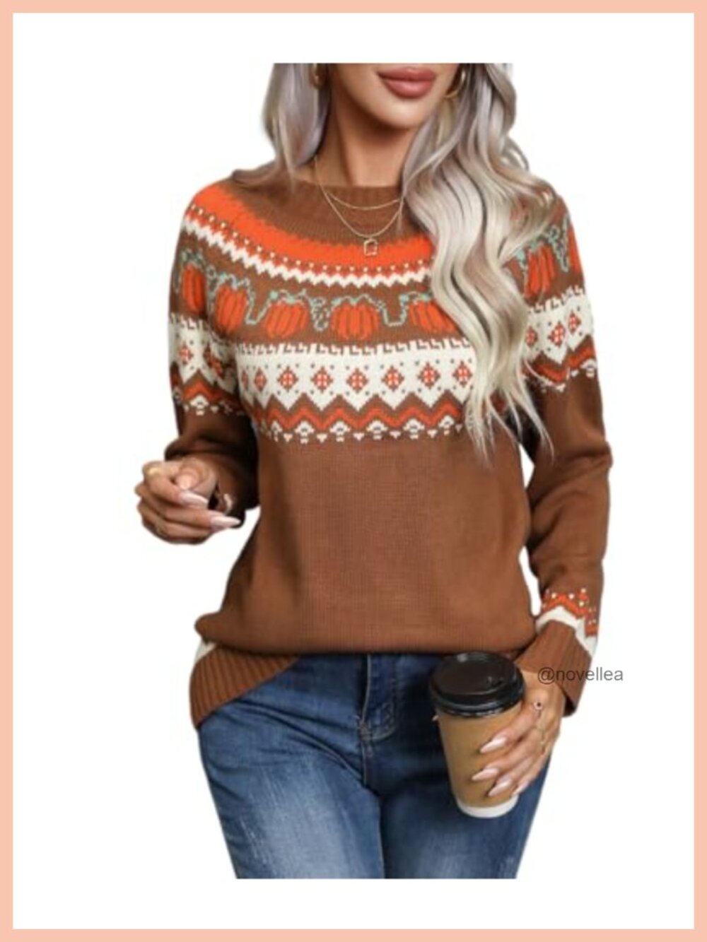 Womens Knit Pullover Sweater Halloween Oversized V-Neck Fall Winter